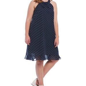 Alex Marie Plus Size Pamela Sleeveless Navy w/White Polka Dots and Bow Dress
